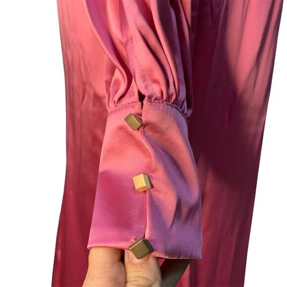 Mac Duggal Ieena Pink One Shoulder Bishop Sleeve Trumpet Gown Size 0 Long Dress - Picture 7 of 10